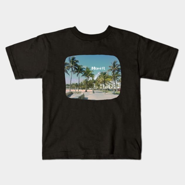 photo Miami Florida blue sky palmtree landscape USA nature lovers Kids T-Shirt by BoogieCreates